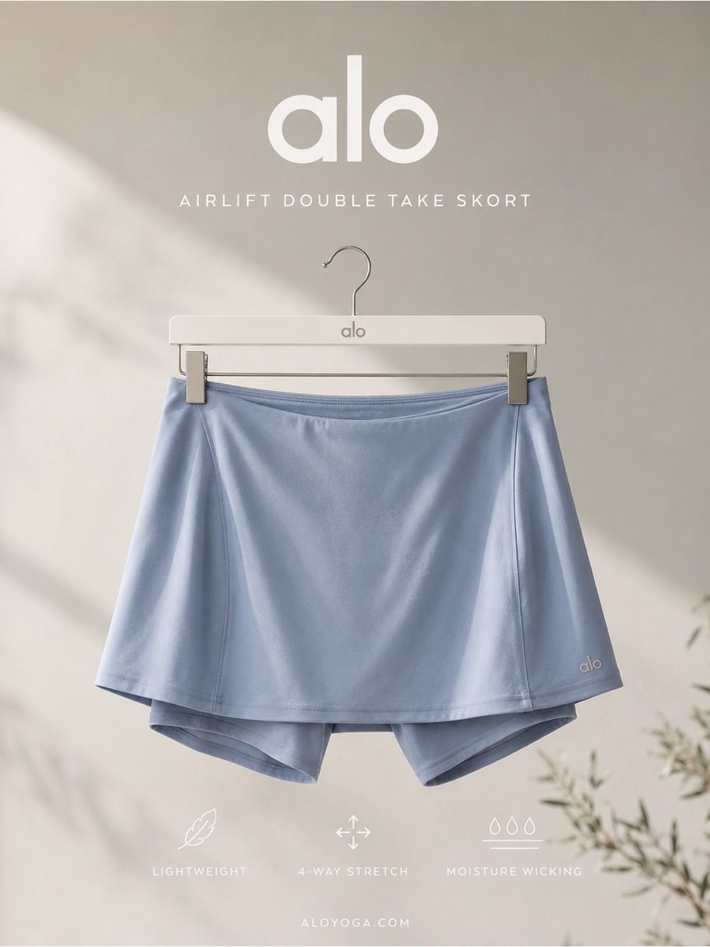 ALO Yoga Airlift Double Take Skirt in Seashell Blue size XS